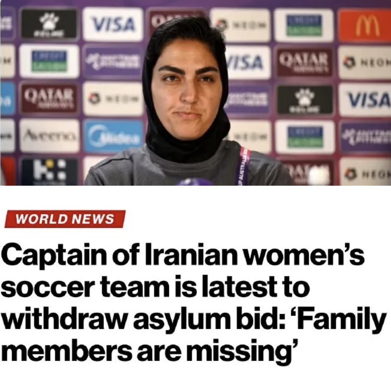 仅剩2人！伊朗女足队长撤回庇护连夜赶回亚洲 外媒：她家人失踪了